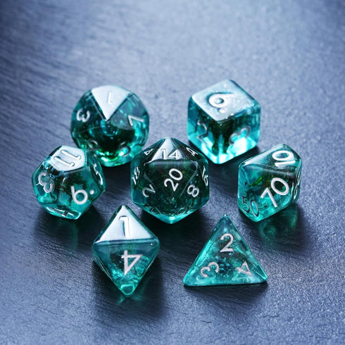 Ocean Moss DND Dice Set: Unique Aquamarine Resin Polyhedral Dice for D&D and Pathfinder