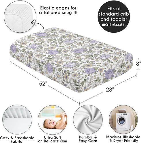 Sweet Jojo Designs Fitted Baby Crib Sheets (Vintage Boho Floral) for Girls, Infant Nursery, Toddler Room - Standard