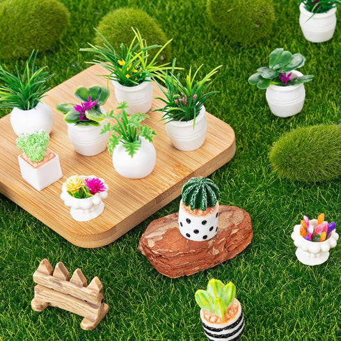 26Pcs Miniature Potted Plants, Mini Artificial Plants, 1:12 Scale Dollhouse Accessories for Decoration