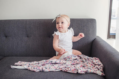 Copper Pearl Large Floral Morgan Knit Baby Swaddle Blanket