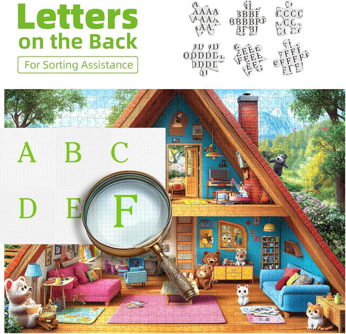 500 23" 15" Piece Puzzles for Adults, Mountain Home with Animal Characters - Fairy Tale Cottage Jigsaw Puzzle