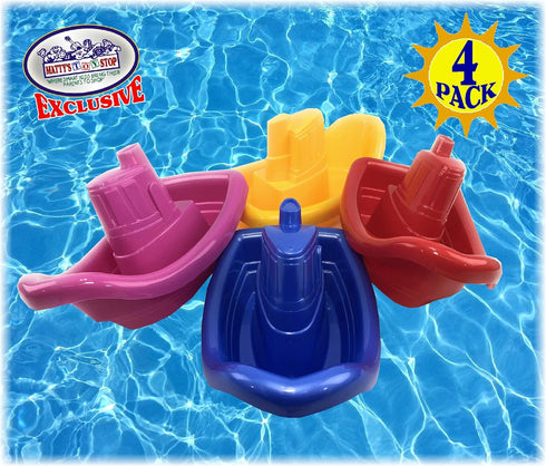 (11") Set 4 Pack Matty's Toy Stop Plastic Nesting/Stacking Tug Boats Red, Blue, Pink & Yellow Gift Bundle, Perfect