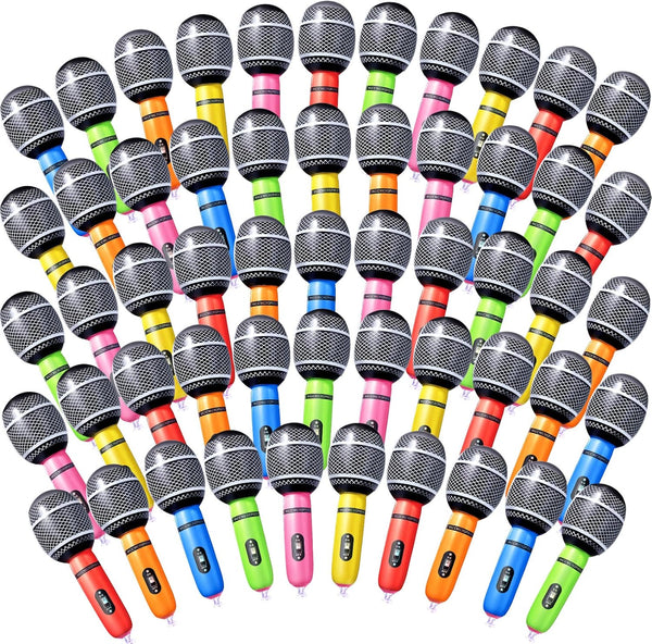 Zhanmai 72 Pcs Inflatable Microphones Assorted Colors Inflatable Microphone Props Pretend Plastic