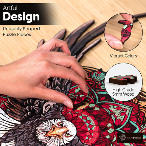 ESTROSO 500 20.9x16.4 Inches Wooden Puzzles for Adults - Bald Eagle Mandala Piece Wooden Jigsaw Puzzle - - Giftable