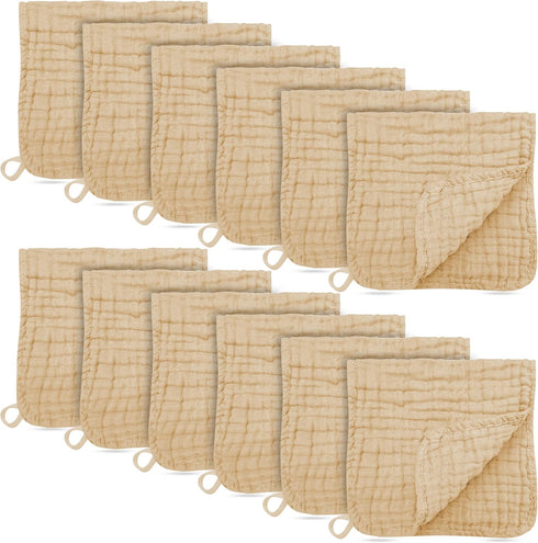 12 Pack Muslin Burp Cloths - Large 20" x 10", Ultra Absorbent 100% Cotton Baby Burp Rags for Boys & Girls, Brown