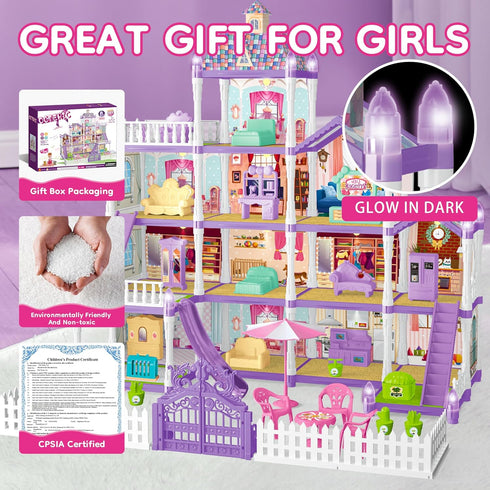 OCTERIC ,13 2 3 4 5 6 7 8 9 10 Doll House for Girls Rooms Doll House with Dolls, Lights, Puppies ,Furnitures