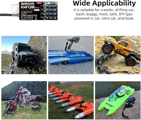 R4FGM V2.3 4 1/28 3-10V RC8X/RC4GS V3/RC6GS V3/T8S/T8FB/T12D/T16D Radiolink Channels Tiny RC Gyro Receiver for Mini RC