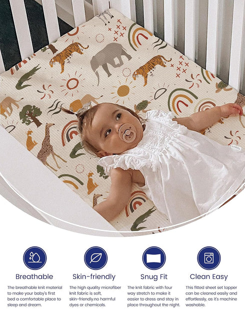 Pack 24x38x5, 2 Pack TotAha Jungle Animal Mini Crib Sheet, Premium Stretch Fitted Portable Mini Cribs Playards Sheets