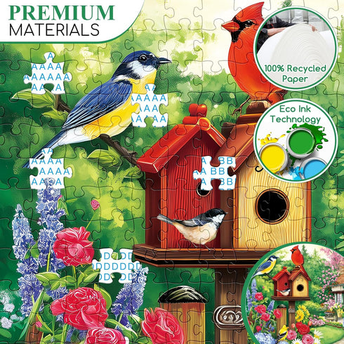 VoYouTwo 300 8-10 10-12,Flowers Nights,20.5x15 Piece Puzzles for Adults, Garden Birds Birdhouse Village Puzzle