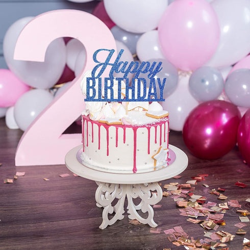 Blue Glitter Happy Birthday Cake Topper, Birthday Sign Cake Topper for Adults, Children, Teenagers, Anniversary Party