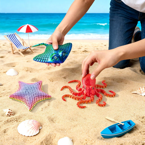 3 3D 3D 3D 3D JOYIN Pcs Printed Fidget Toys, Articulated Printed Octopus, Ray & Starfish, Flexible Printed Sea