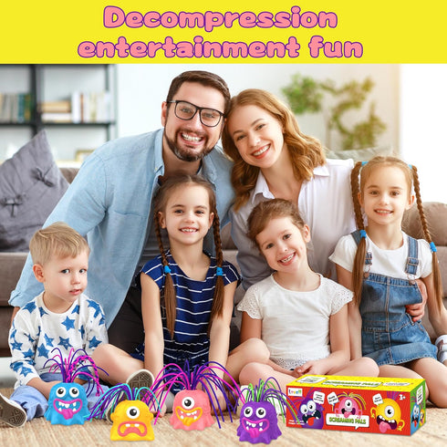 4PCS Fun Hair Pulling Fidget Screaming Monster Toys, Anti-Anxiety Novelty Toys for Kids 3-7+ Boys Girls