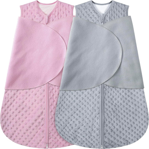 BSTOPPT Fleece Newborn Sleep Sack Baby Swaddle,3-Way Adjustable Wearable Blanket,2 Pack Fleece
