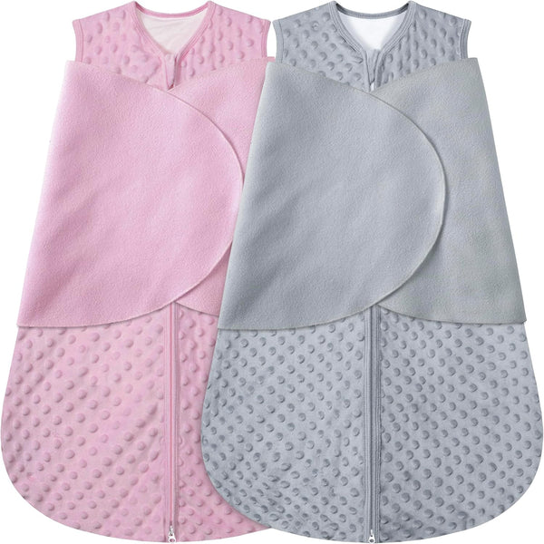 BSTOPPT Fleece Newborn Sleep Sack Baby Swaddle,3-Way Adjustable Wearable Blanket,2 Pack Fleece