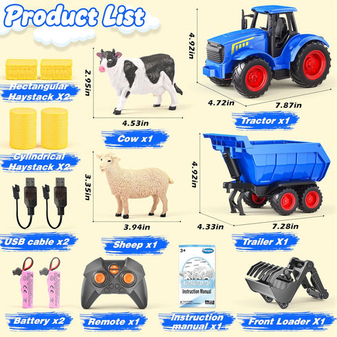 Set 3 4 5 6 7+ Funwee RC Tractor Toy with Light & Sound, Kids Farm Car Animal Trailer Wheels Remote Truck, Outdoor