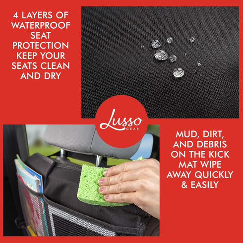 (2 Pack) 4 Lusso Gear Kick Mats - Car Seat Back Protectors, Premium Waterproof Fabric, Reinforced Corners to Prevent