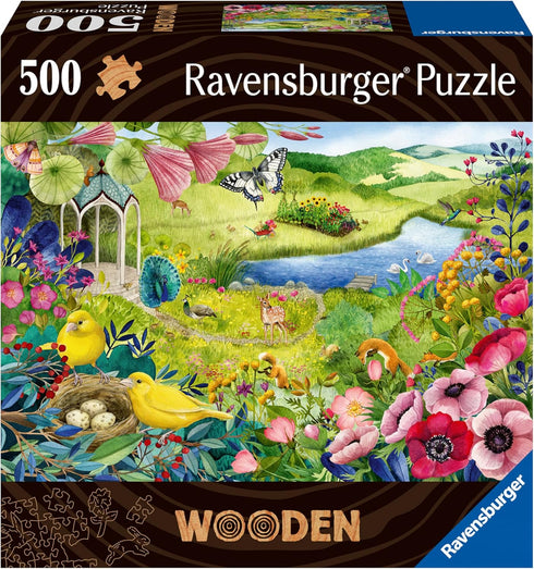 Ravensburger Nature Garden 500-Piece Vibrant Wooden Jigsaw Puzzle with Whimsical Pieces and Eco-Friendly Materials