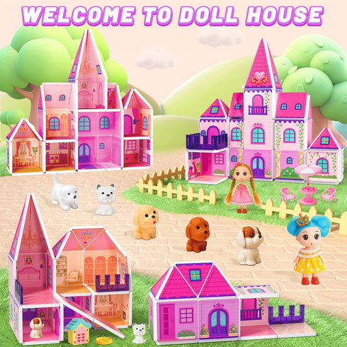 Set 3-5 4-8, Magnetic Tiles Doll House Building Toys with Double Sided Printed Design, Play House Magnetic Blocks