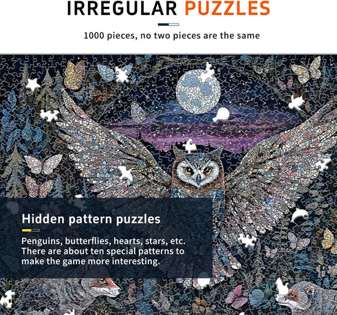 1000 Adults,6 26.6x19.2 Glow-in-The-Dark Owl Puzzles for Adults Pieces, Difficult Challenging Unique Puzzle for Colors
