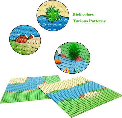 6 Pack Grassland Rivers Pattern Baseplate, 10" x 10", Building Brick Base Plate for Kids Toy
