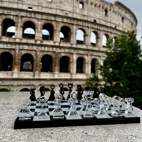 Luxury Travel Chess Set, 10" Portable Chess Game Set with Storage for Adults and Kids, Unique Lucite Board