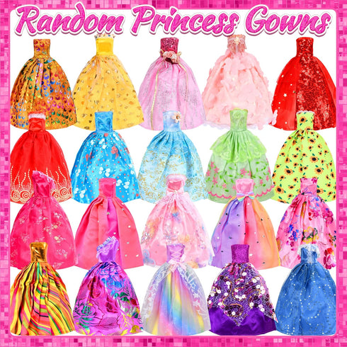 91 Pack Doll Clothes and Accessories - 5 Wedding Gowns, 5 Fashion Dresses, 20 Shoes for 11-12 Inch Dolls