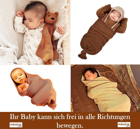 Minora Set, 1 Set (1 1 1 0-8 Newborn Essentials Baby Swaddle Blanket Piece Pacifier Holder, Cocoon Swaddle Sleep Sack
