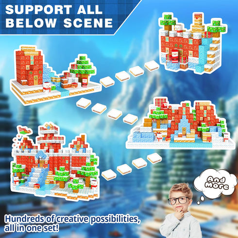 Nurcazo 150PCS Set 3+ Magnetic Building Blocks for Kids, Snow Winter Village Magnetic Cubes, STEM Construction Toys