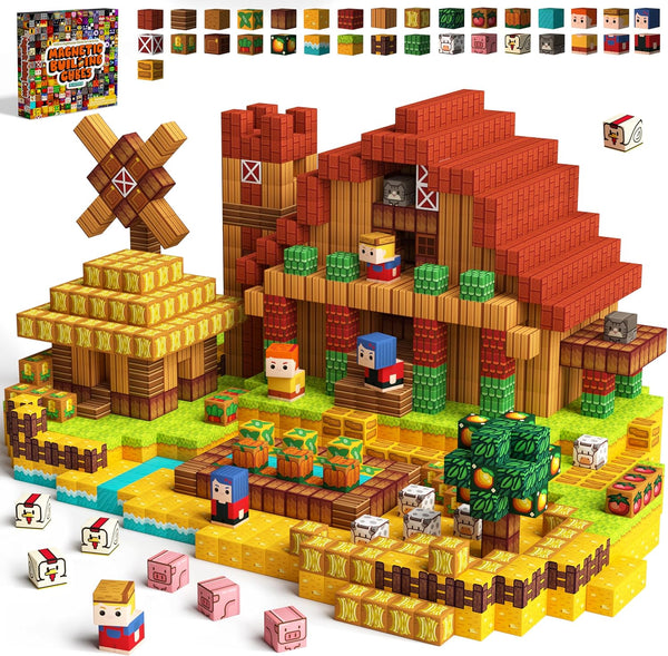 idoot 100PCS Magnetic Building Blocks Set, Farm Themed Kids Magnetic Cube STEM