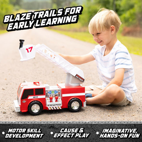 2-N-1 360 16-Inch Maxx Action Firetruck with Joystick Controls, Lights, Siren Sounds, Motorized Movement, and Spinning