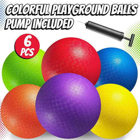 8.5 Inch (Pack 6) Playground Balls Dodgeballs for Kids & Adults - of Inflatable Rubber Indoor Outdoor Bouncy