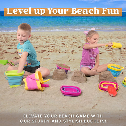 3 3 Summer Sloosh PCS Foldable Buckets with Shovels Sand Water Bucket Sandbox Square Party in Foldable Pail Silicone