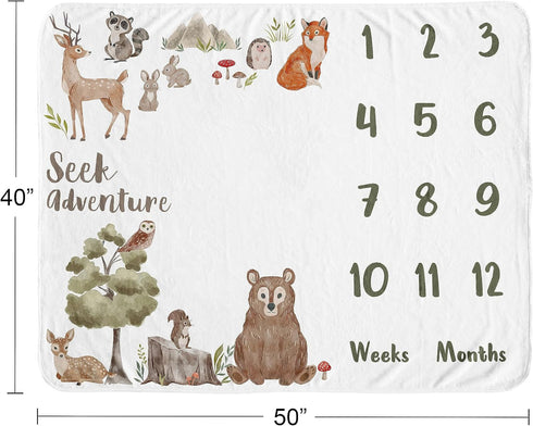 Set Sweet Jojo Designs Woodland Forest Animals Boy Girl Gender Neutral Unisex Baby Milestone Blanket Newborn Monthly