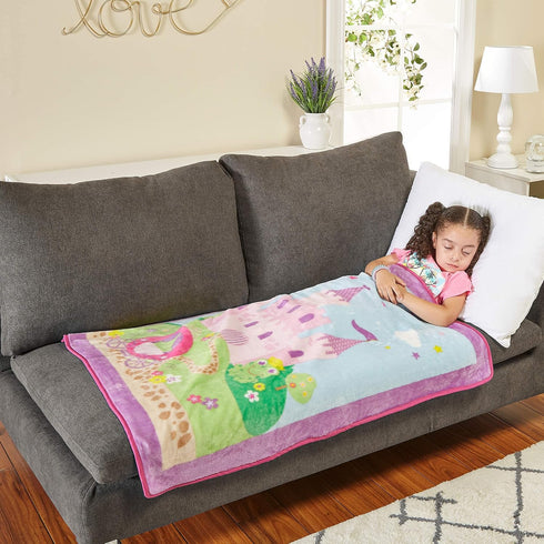 EVERYDAY KIDS Toddler Throw Blanket, 30" by 40", Princess Storyland, Super Soft and Comfortable