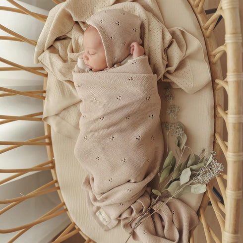 100% Luxury Organic Cotton Pointelle Knit Baby Quilt Blanket Refined Lightweight Heirloom Nursery Essential (Pointelle