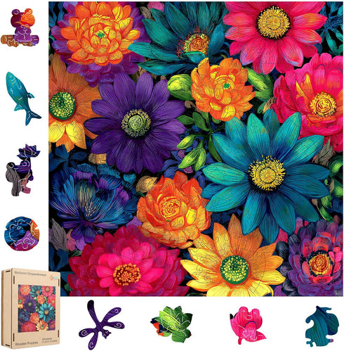 MEATRN Multicolor Chrysanthemum Wooden Puzzles for Adults 200 Pcs, 11.2x11.2 in, Fun