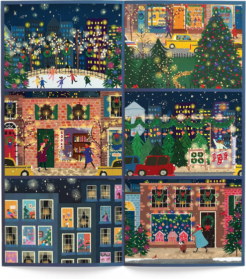 Galison Winter Lights Christmas Countdown – 12 Days of Puzzles Featuring Images of Winter City Fun