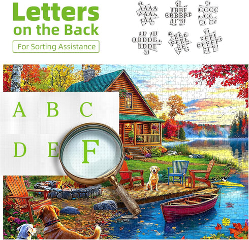 1000 1000 Autumn Lake House Piece Jigsaw Puzzle for Adults Log Cabin with Dogs & Fall Foliage Adult Puzzles Pieces