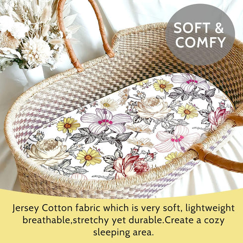Set Floral Crib Sheet & Nursing Pillow Cover for Baby Girls - Soft Jersey Cotton