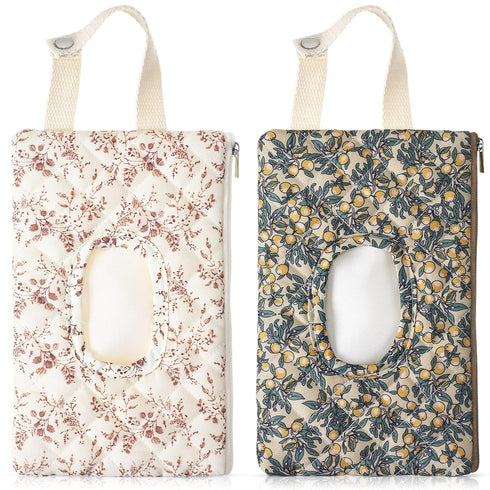 Cosblank 2 Pcs Quilted Diaper and Wipes Pouch Portable Hanging Floral Wet Wipe