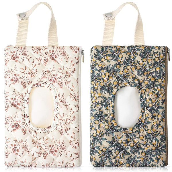 Cosblank 2 Pcs Quilted Diaper and Wipes Pouch Portable Hanging Floral Wet Wipe