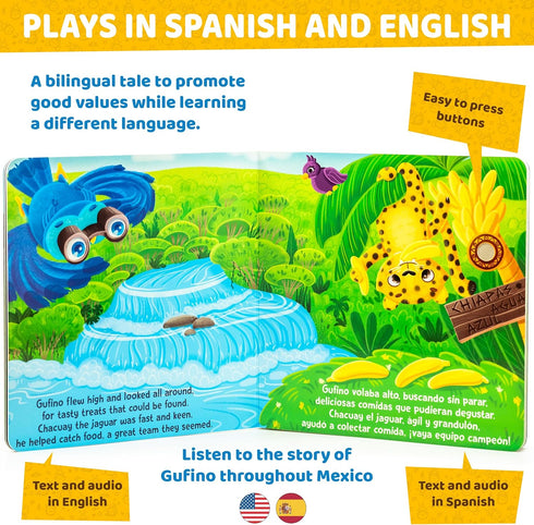 Bilingual Books for Toddlers 1-3, Interactive Sound Books for Toddlers 1-3, Electronic Toddler & Baby Books in English & Spanish by Gufino