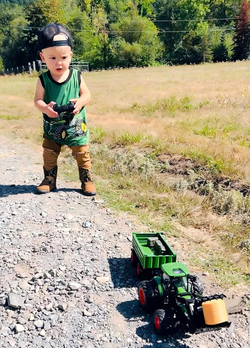 Set 8-Wheel 3-9, Uarzt Remote Control Tractor Toy with Trailer | Metal Front & Front Loader Farm Vehicle with Lights