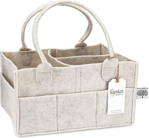 Parker Baby Diaper Caddy, Nursery Storage Bin and Car Organizer for Diapers and Baby Wipes (White, Regular)