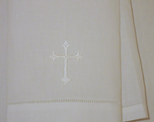White Linen Baptism Cloth with White Cross, Towel Size Model