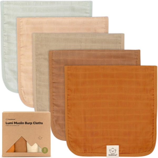 5-Pack Muslin Burp Cloths for Baby Boys and Girls, Soft and Absorbent Neutral Burping Cloths (Spice)