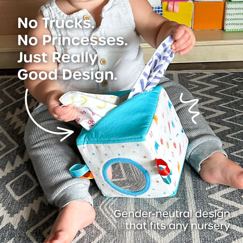 6-12 100% Quiggly Soft Fabric Tissue Box Toy for Babies- Montessori Sensory Development Toy for Month Olds - Cotton