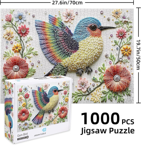 1000 1000 27.6"x19.7" Gem Bird Piece Puzzle for Adults, Hard Challenging Pieces Jigsaw Puzzles for Adults, Colorful Art