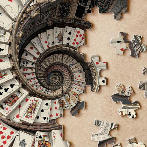 Lorvonis 1000 Vintage Card Spiral Staircase Puzzles for Adults Pieces. Fantasy Playing Card Jigsaw Puzzles. Challenging