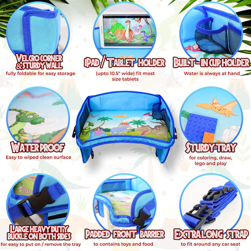 ecoZen Lifestyle Kids Travel Tray & Toddler Lap Desk Organizer - Airplane and Car Seat Table for Road Trip Essentials